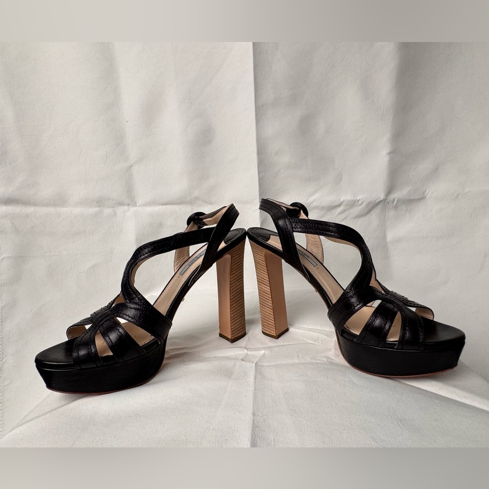 Stunning Prada Black Strappy Platform Heels
